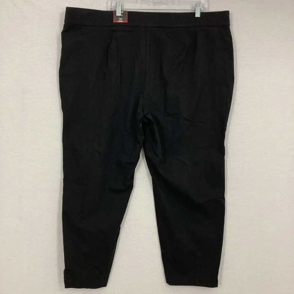 New Avenue Black Soft Stretch Comfy Button Hem Detail Pull-on Crop Pants size 26